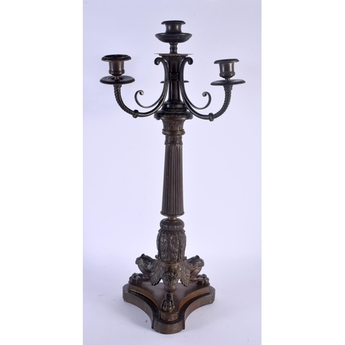 400 - A LARGE 19TH CENTURY FRENCH BRONZE GRAND TOUR CANDLESTICK overlaid with acanthus. 58 cm x 24 cm.