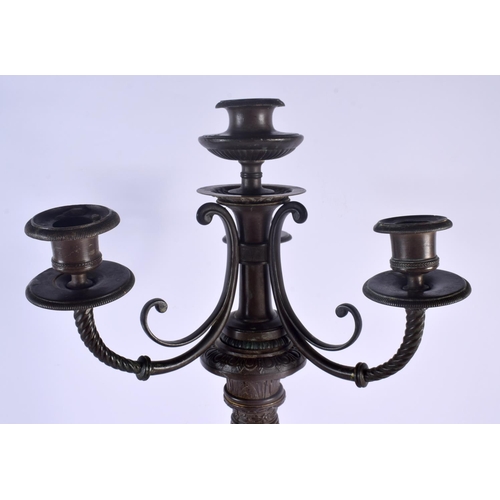 400 - A LARGE 19TH CENTURY FRENCH BRONZE GRAND TOUR CANDLESTICK overlaid with acanthus. 58 cm x 24 cm.