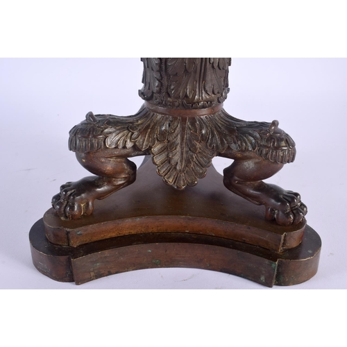 400 - A LARGE 19TH CENTURY FRENCH BRONZE GRAND TOUR CANDLESTICK overlaid with acanthus. 58 cm x 24 cm.