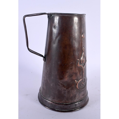 417 - AN ART NOUVEAU JOSEPH SANKEY & SON COPPER JUG. 23.5 cm high.