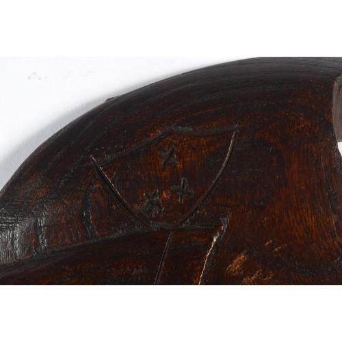 429 - AN ART DECO CARVED TREEN WOOD PLAQUE OF A CONTINENTAL BOAT. 40 cm x 28 cm.