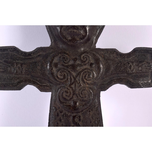 437 - A RARE 19TH CENTURY BRITISH CARVED BOG OAK CRUCIFIX possibly Medieval, modelled as a male figure wit... 