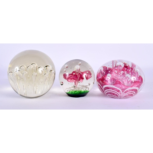 44 - THREE GLASS PAPERWEIGHTS. Largest 9.25 cm wide. (3)