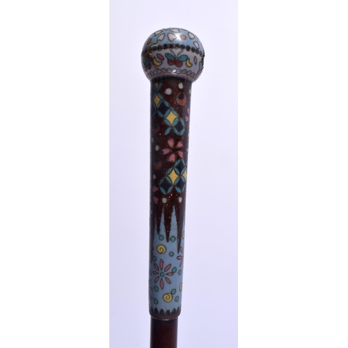 445 - A RARE 19TH CENTURY JAPANESE MEIJI PERIOD CLOISONNE ENAMEL WALKING CANE. 90 cm long.