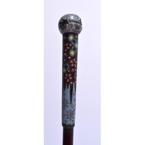 445 - A RARE 19TH CENTURY JAPANESE MEIJI PERIOD CLOISONNE ENAMEL WALKING CANE. 90 cm long.