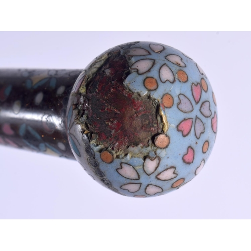 445 - A RARE 19TH CENTURY JAPANESE MEIJI PERIOD CLOISONNE ENAMEL WALKING CANE. 90 cm long.