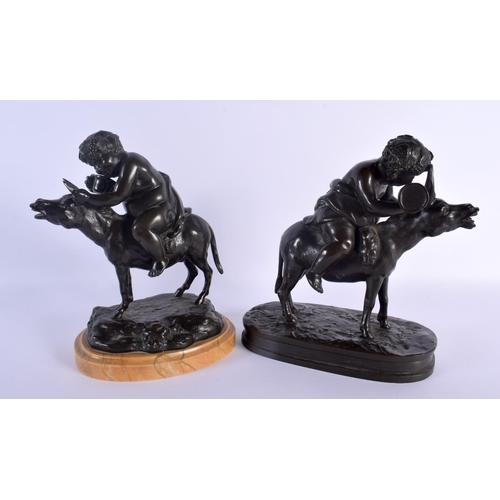 454 - After Clodion (19th Century) Pair, Drunken figures on donkeys, Bronze. 22 cm x 22 cm.