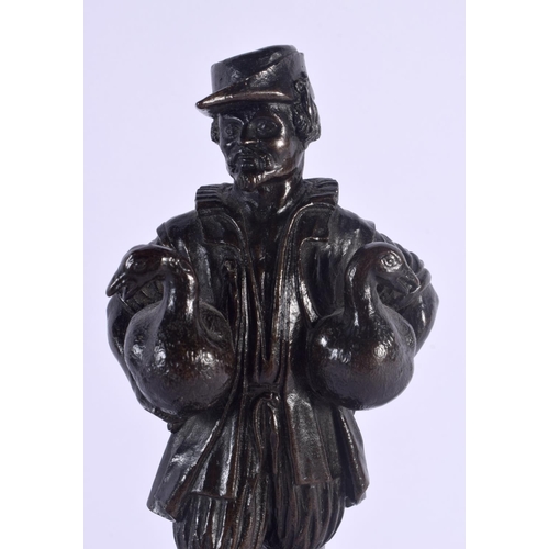 455 - French School (19th Century) Bronze, Figure holding geese. 27 cm high.