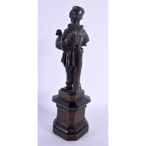 455 - French School (19th Century) Bronze, Figure holding geese. 27 cm high.