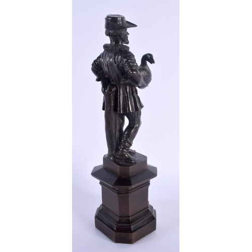 455 - French School (19th Century) Bronze, Figure holding geese. 27 cm high.