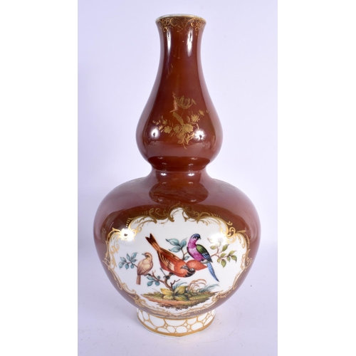 46 - A LARGE 19TH CENTURY GERMAN CAFE AU LAIT PORCELAIN DOUBLE GOURD VASE possibly Meissen. 38 cm x 12 cm... 