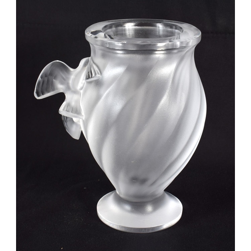 47 - A FRENCH LALIQUE GLASS BIRD VASE. 13.5 cm high.