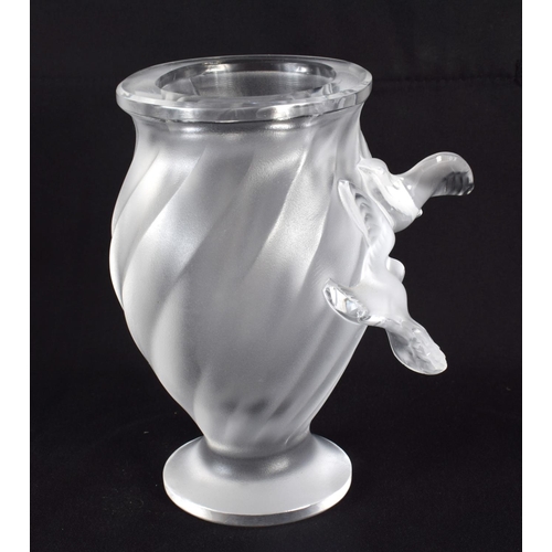 47 - A FRENCH LALIQUE GLASS BIRD VASE. 13.5 cm high.