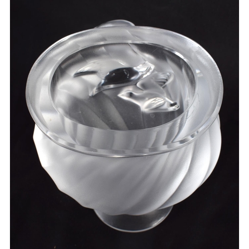 47 - A FRENCH LALIQUE GLASS BIRD VASE. 13.5 cm high.