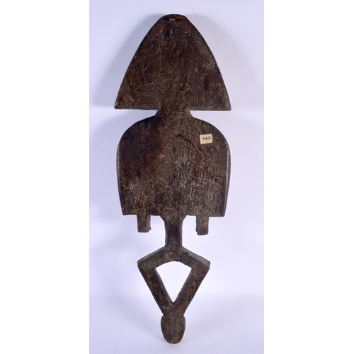 479 - A VINTAGE AFRICAN TRIBAL KOTA COPPER OVERLAID WOOD FIGURE acquired C1970. 64 cm x 20 cm.