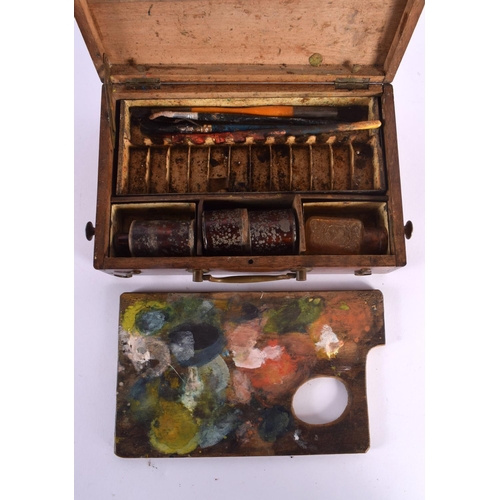 489 - A VICTORIAN MAHOGANY ARTISTS PAINT BOX. 22 cm x 15 cm.