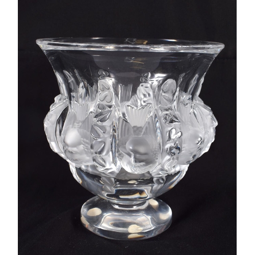 49 - A FRENCH LALIQUE GLASS BIRD VASE. 12 cm x 10 cm.