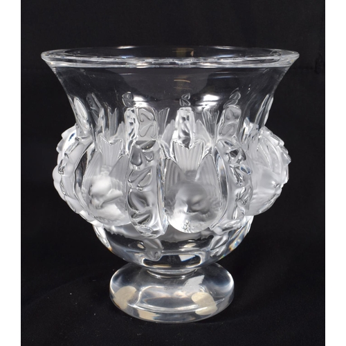 49 - A FRENCH LALIQUE GLASS BIRD VASE. 12 cm x 10 cm.