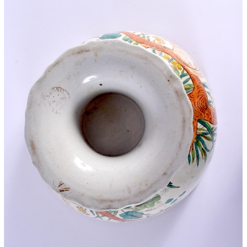 5 - A LARGE AND UNUSUAL VICTORIAN POTTERY PEDESTAL BOWL printed with squirrels. 22 cm x 14 cm.