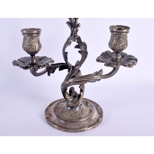 507 - A CHARMING ANTIQUE COUNTRY HOUSE CHRISTOFLE TWIN BRANCH CANDLE STICK LAMP. 48 cm x 24 cm.