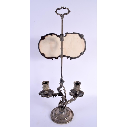 507 - A CHARMING ANTIQUE COUNTRY HOUSE CHRISTOFLE TWIN BRANCH CANDLE STICK LAMP. 48 cm x 24 cm.