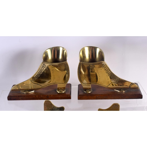 509 - A COLLECTION OF VINTAGE FOLK ART BRASS SHOP DISPLAY SHOES. Largest 12 cm x 18 cm. (qty)|