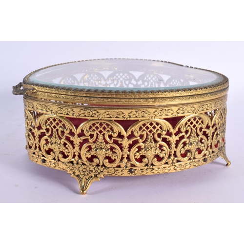 539 - A VINTAGE FRENCH GILT ENAMEL HEART SHAPED CASKET. 18 cm x 16 cm.