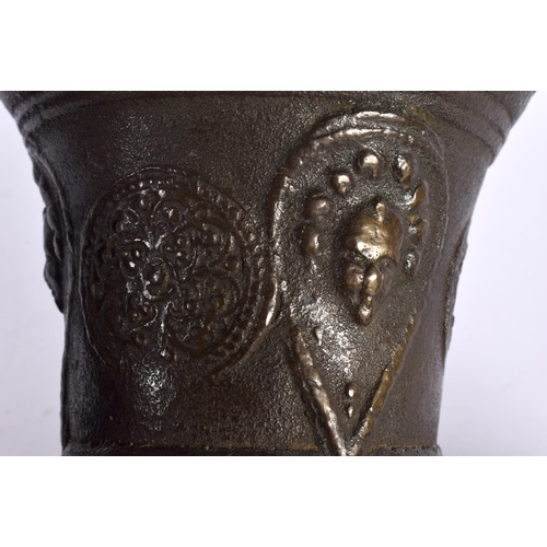 540 - A 19TH CENTURY EUROPEAN PESTLE AND MORTAR together with small pair of antique grand tour bronze urns... 