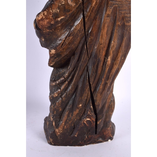 556 - A LARGE ANTIQUE CARVED EUROPEAN CARVED WOOD FIGURE OF A SAINT. 45 cm x 8 cm.