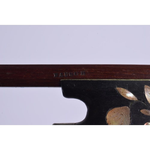 557 - A TWO PIECE BACK VIOLIN together with a bow by Ludwig Bausch (1829-1871). Violin 59 cm long, length ... 