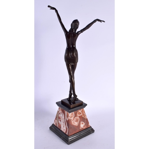 572 - A CONTEMPORARY BRONZE FIGURE OF AN ART DECO DANCER. 53 cm high.