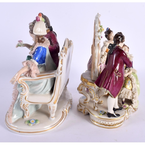 58 - TWO GERMAN DRESDEN PORCELAIN FIGURES. Largest 20 cm x 20 cm. (2)