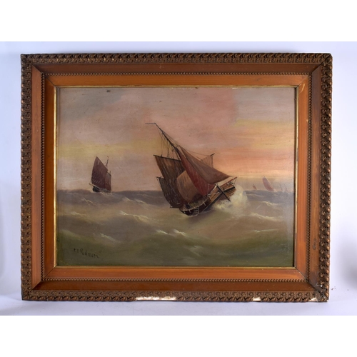 602 - Edward King Redmore (C1860) Pair, Oil on Board, Junks at sea. 78 cm x 58 cm.