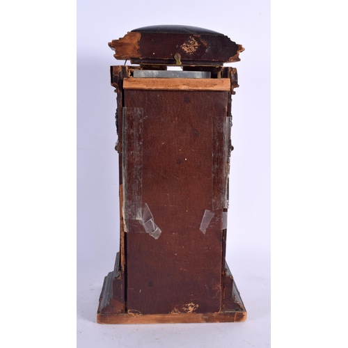 609 - AN ANTIQUE LEATHER CASED COUNTRY HOUSE CLOCK. 30 cm x 10 cm.