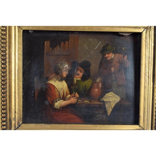 648 - European School (19th Century) Oil on card, Tavern scene. 32 cm x 28 cm.