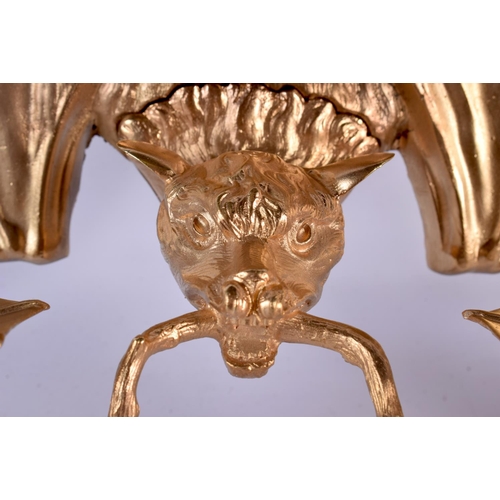 675 - A SET OF FOUR CONTEMPORARY GILT BRONZE BAT WALL SCONCES. 30 cm x 27 cm. (4)