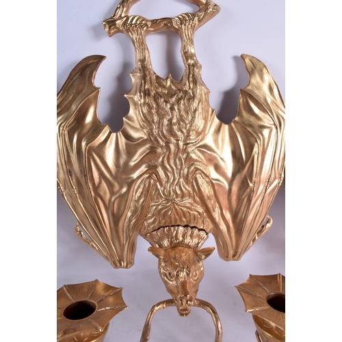 675 - A SET OF FOUR CONTEMPORARY GILT BRONZE BAT WALL SCONCES. 30 cm x 27 cm. (4)