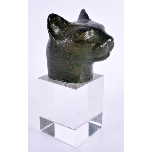 675E - A 19TH CENTURY EGYPTIAN GRAND TOUR CARVED STONE HEAD OF A CAT After the Antiquity, upon a later pers... 