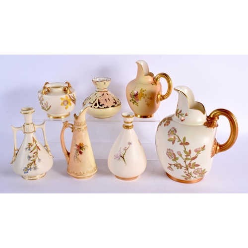 69 - SEVEN ROYAL WORCESTER BLUSH IVORY PORCELAIN ITEMS. Largest 21 cm high. (7)