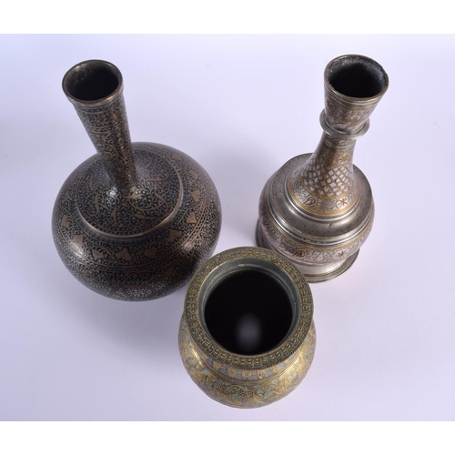 690E - AN 18TH/19TH CENTURY MIDDLE EASTERN ALLOY HOOKAH PIPE BASE together with a bidriware vase & a bronze... 