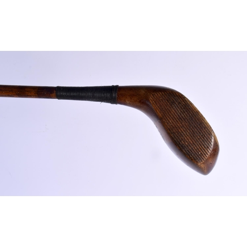 691 - A D & W AUCHTERLONIE OF ST ANDREWS PERSIMMON WOOD DRIVING GOLF CLUB with hickory shaft. 110 cm long.