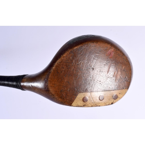 691 - A D & W AUCHTERLONIE OF ST ANDREWS PERSIMMON WOOD DRIVING GOLF CLUB with hickory shaft. 110 cm long.