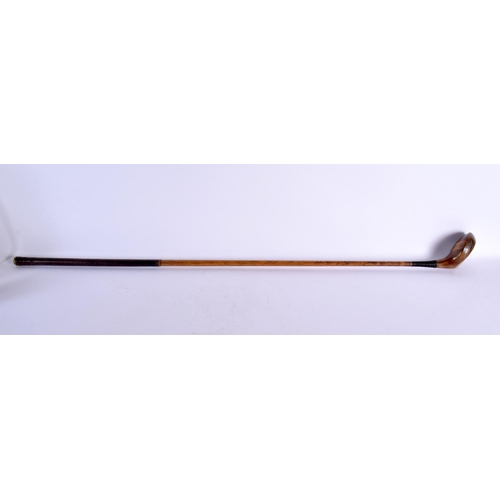 691 - A D & W AUCHTERLONIE OF ST ANDREWS PERSIMMON WOOD DRIVING GOLF CLUB with hickory shaft. 110 cm long.