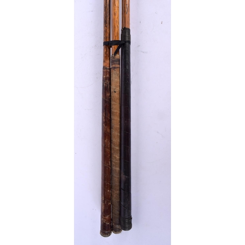 692 - THREE HICKORY SHAFTED DRIVING WOOD GOLF CLUBS including Forgan, George Tully & another. 108 cm long.... 