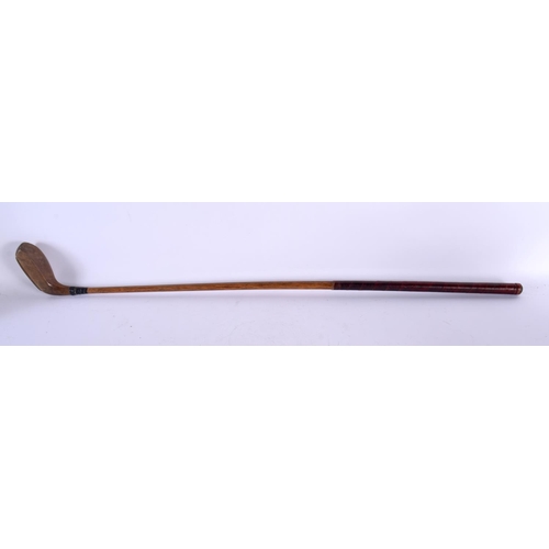 693 - A FORGAN OF ST ANDREWS HEAVY HEADED LONG NOSE PUTTER with hickory shaft and large brass plate. 90 cm... 