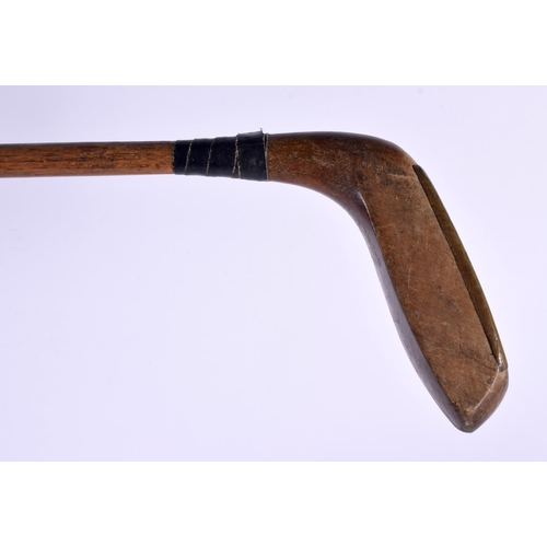 693 - A FORGAN OF ST ANDREWS HEAVY HEADED LONG NOSE PUTTER with hickory shaft and large brass plate. 90 cm... 