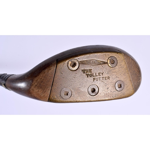 693 - A FORGAN OF ST ANDREWS HEAVY HEADED LONG NOSE PUTTER with hickory shaft and large brass plate. 90 cm... 