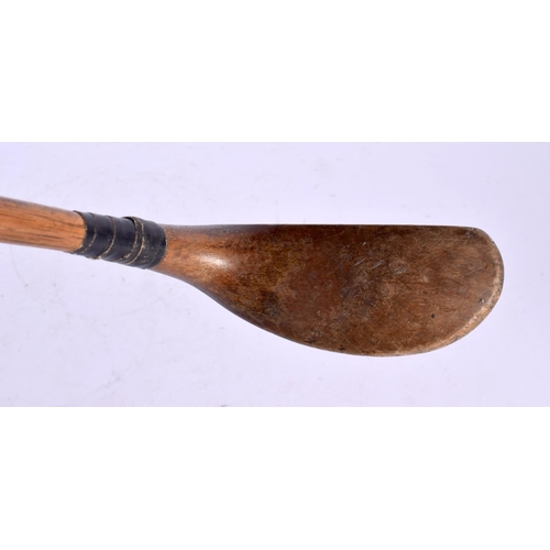 693 - A FORGAN OF ST ANDREWS HEAVY HEADED LONG NOSE PUTTER with hickory shaft and large brass plate. 90 cm... 