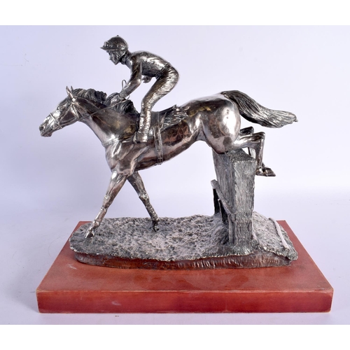 695 - A SILVER OVERLAID VICTOR CHANDLER HORSE RACING ASCOT 2002 PRESENTATION TROPHY. 32 cm x 32 cm.