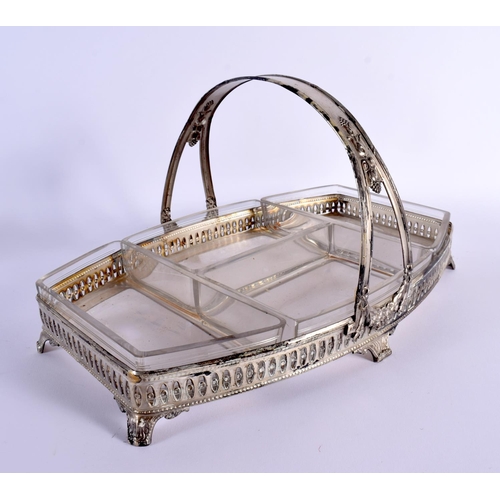 695C - AN ART NOUVEAU PEWTER AND GLASS HORDEVRES DISH. 32 cm x 25 cm.